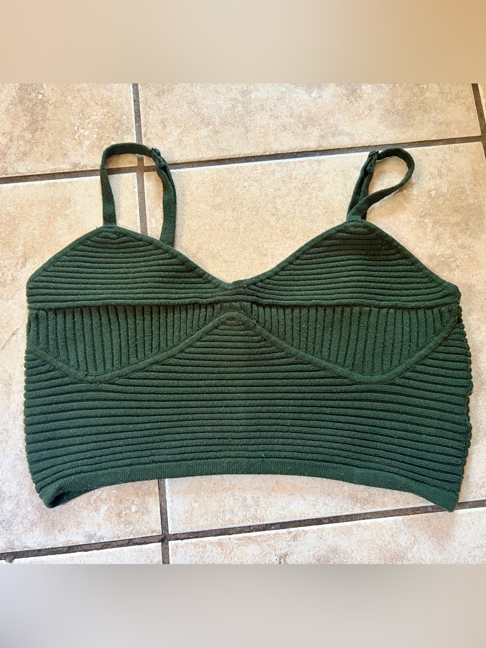 aerie Dark Green Ribbed Crop Bralette